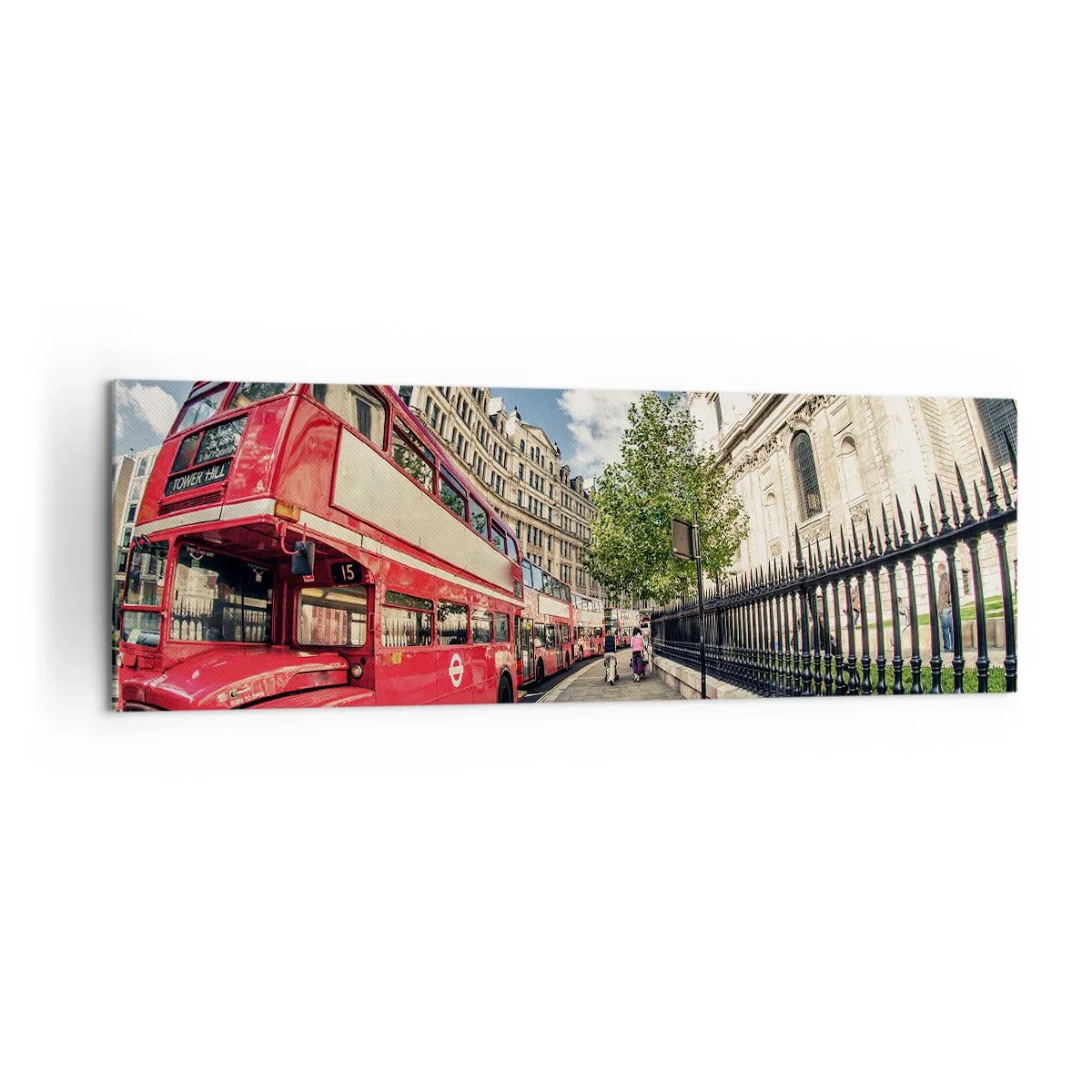 Lærredstryk - Billede på lærred - Gade i London i grå og rødt - 160x50 cm