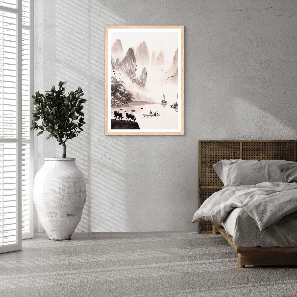 Plakat i ramme af lyst egetræ - Østens eksotiske hverdag - 70x100 cm