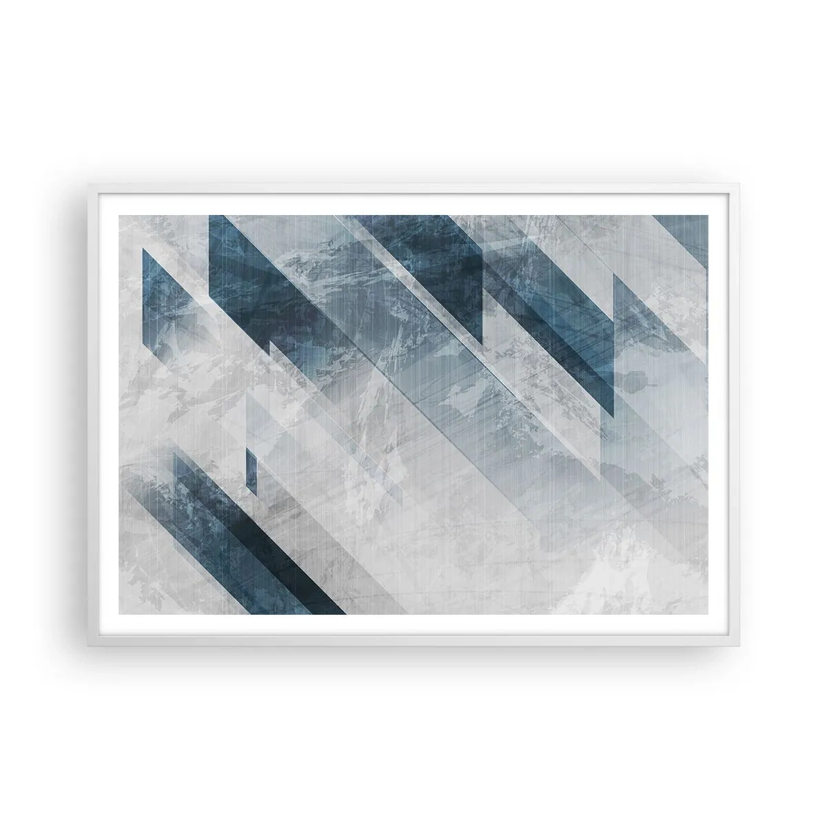 Plakat i hvid ramme - Rumlig komposition - bevægelse af gråtoner - 100x70 cm