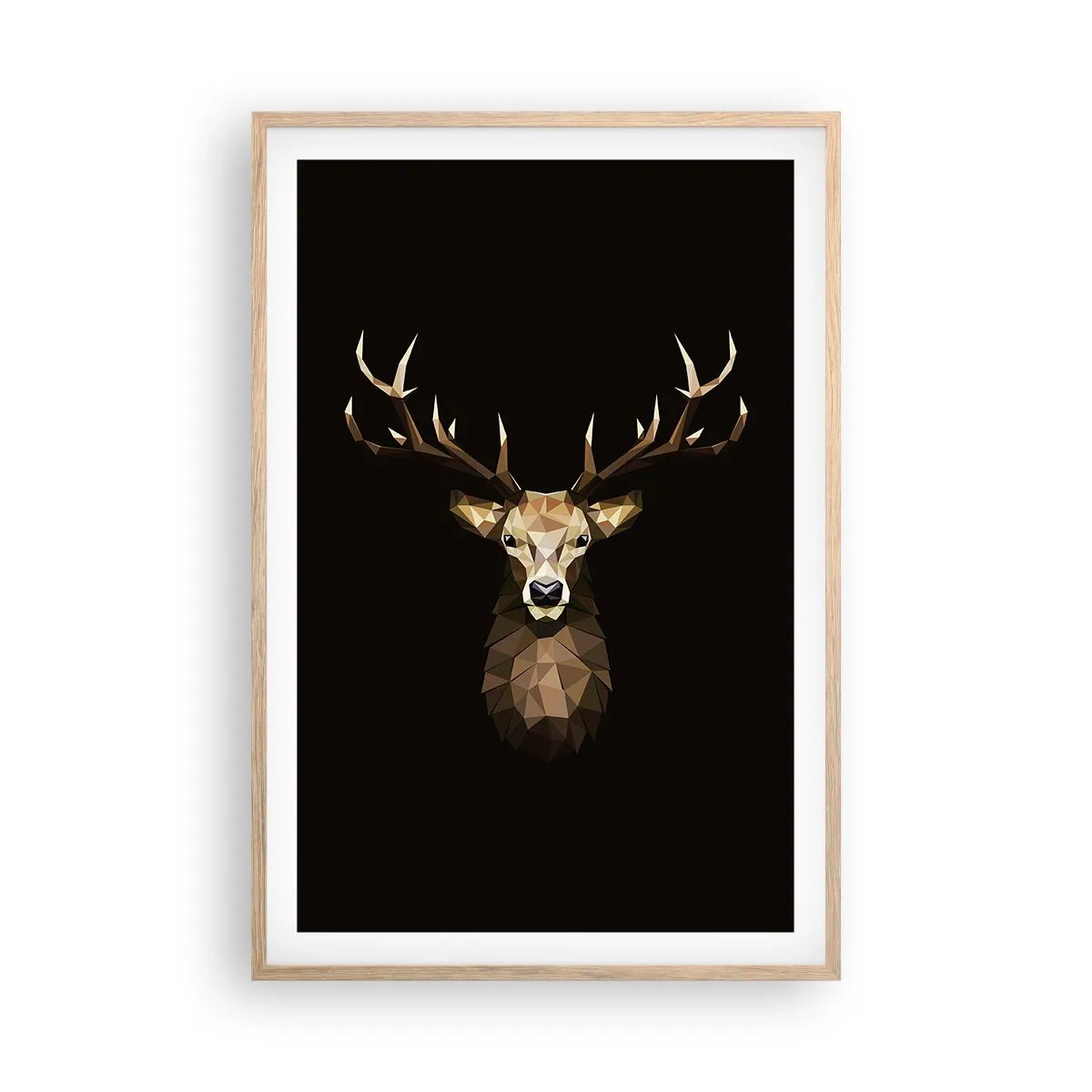 Plakat i ramme af lyst egetræ - Kubistisk hjort - 61x91 cm