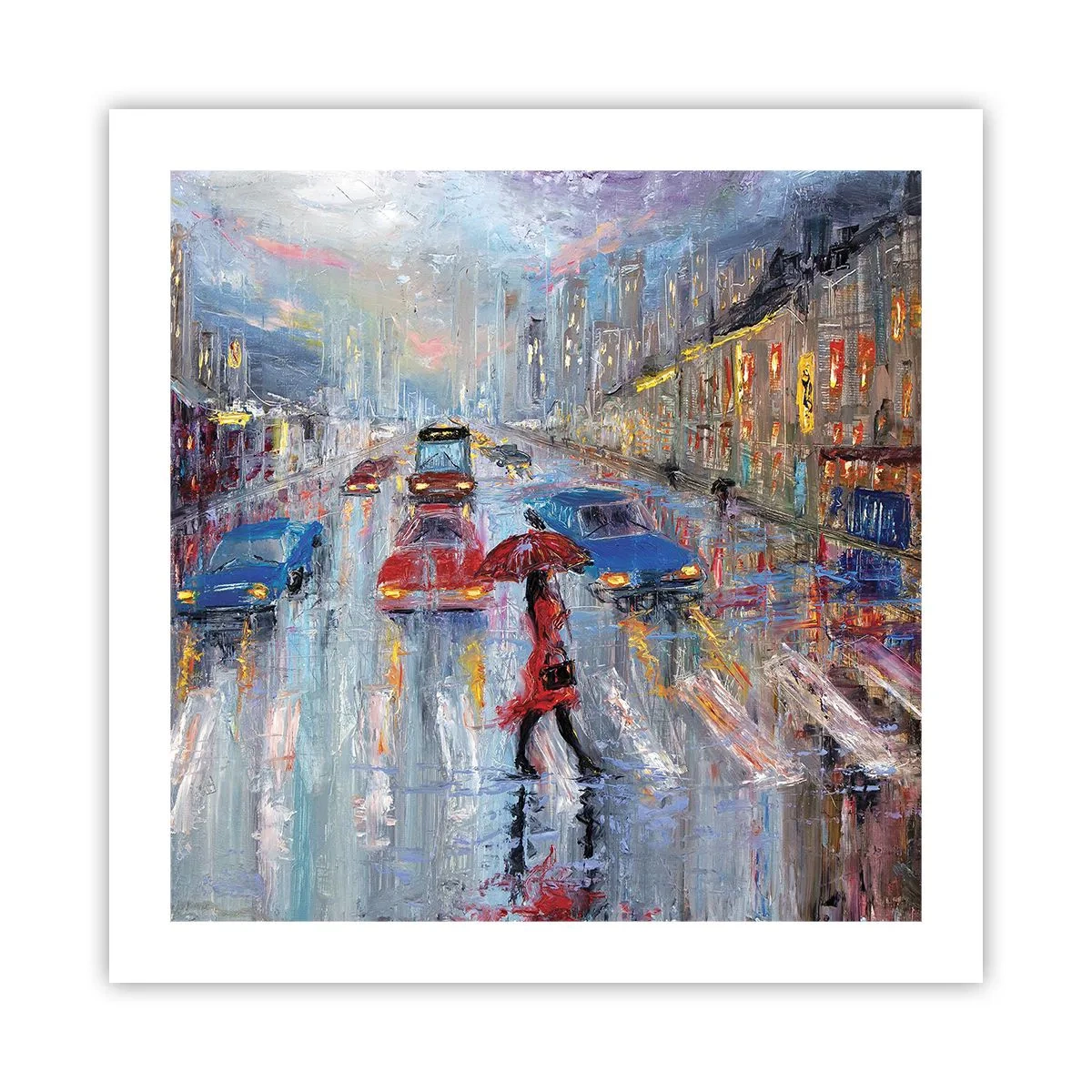 Plakat - Regnfuld eftermiddag i byen - 50x50 cm