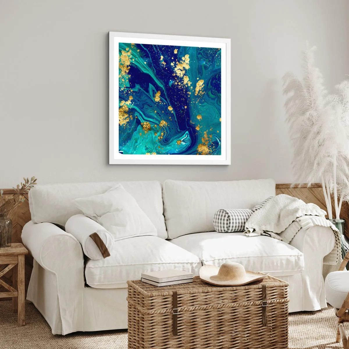 Plakat i hvid ramme - Solblade  - 40x40 cm