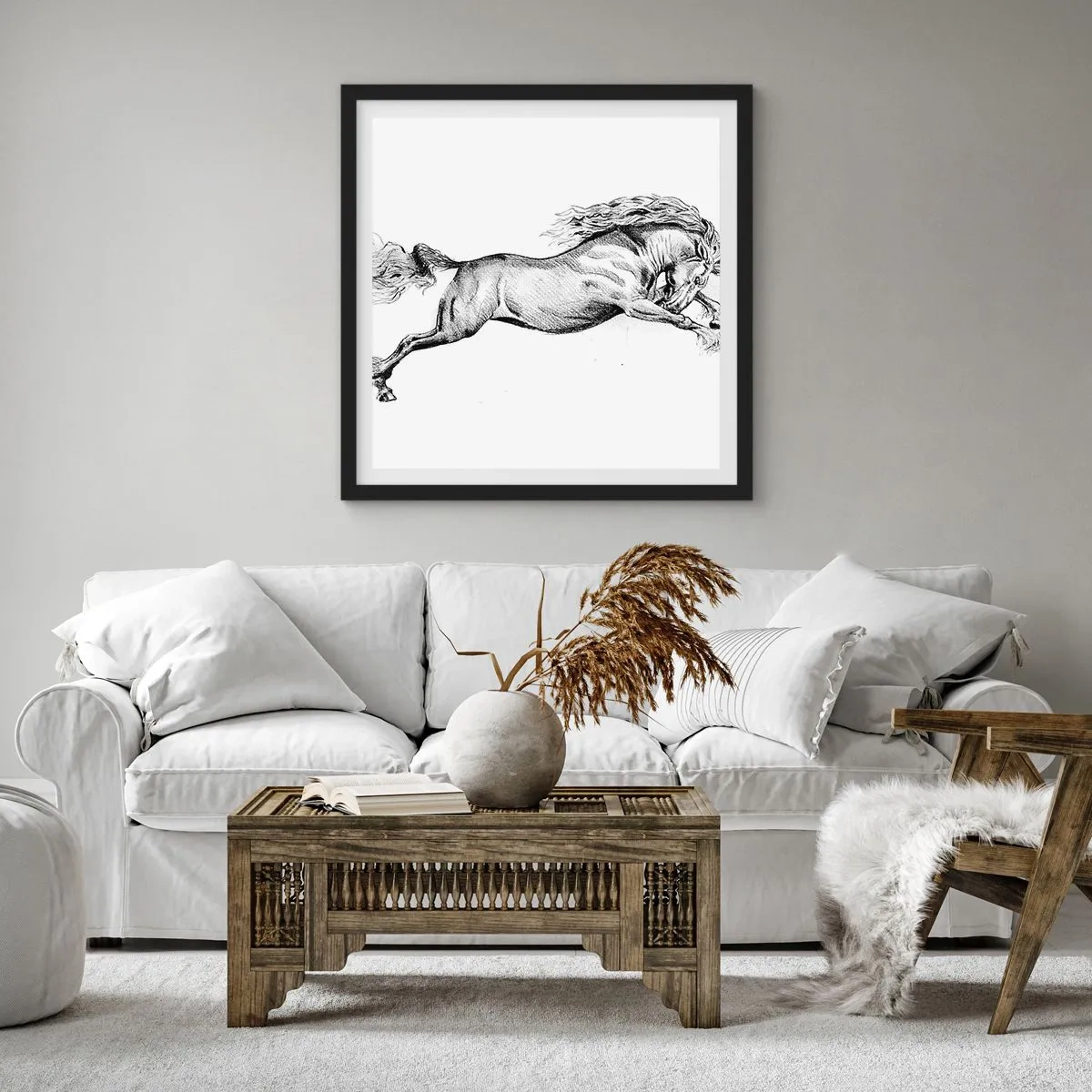 Plakat i sort ramme - Stoppet i galop - 60x60 cm