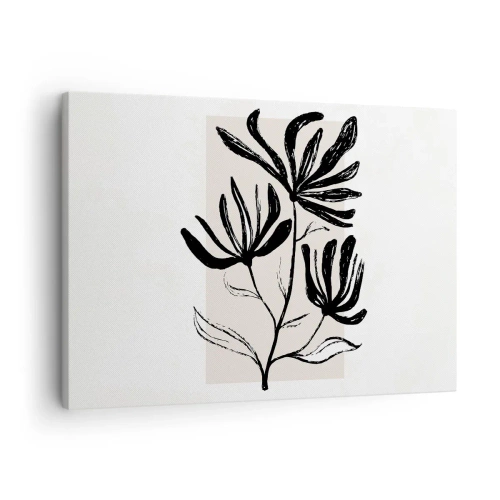 Lærredstryk - Billede på lærred - Minimalistisk sort-hvidt blomstermotiv - 70x50cm - Skitse til et herbarium - Moderne vægdekoration til stue og soveværelse ARTTOR