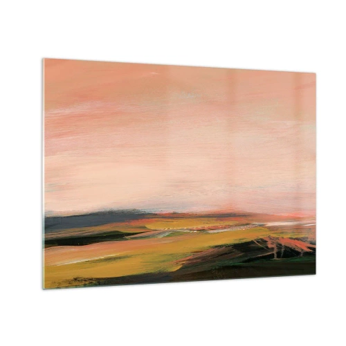 Billede på glas - Et abstrakt landskab i nuancer af lyserød og off-green. - 70x50cm - I lyserøde toner - Moderne vægdekoration til stue og soveværelse ARTTOR