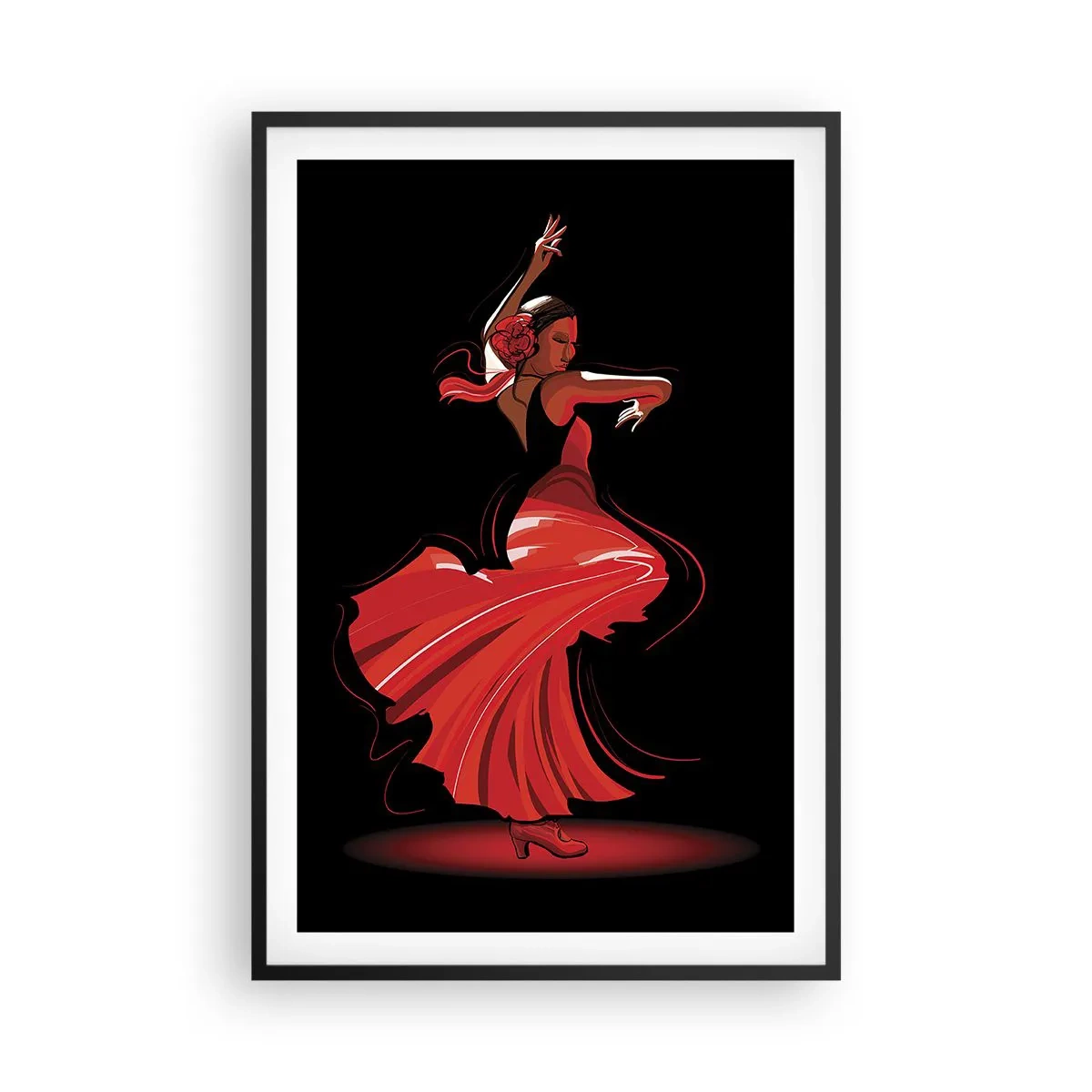 Plakat i sort ramme - Flamencoens brændende ånd - 61x91 cm