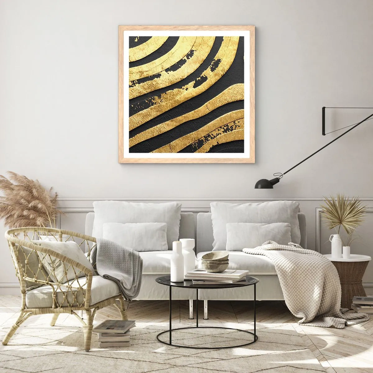 Plakat i ramme af lyst egetræ - Alt flyder - 40x40 cm