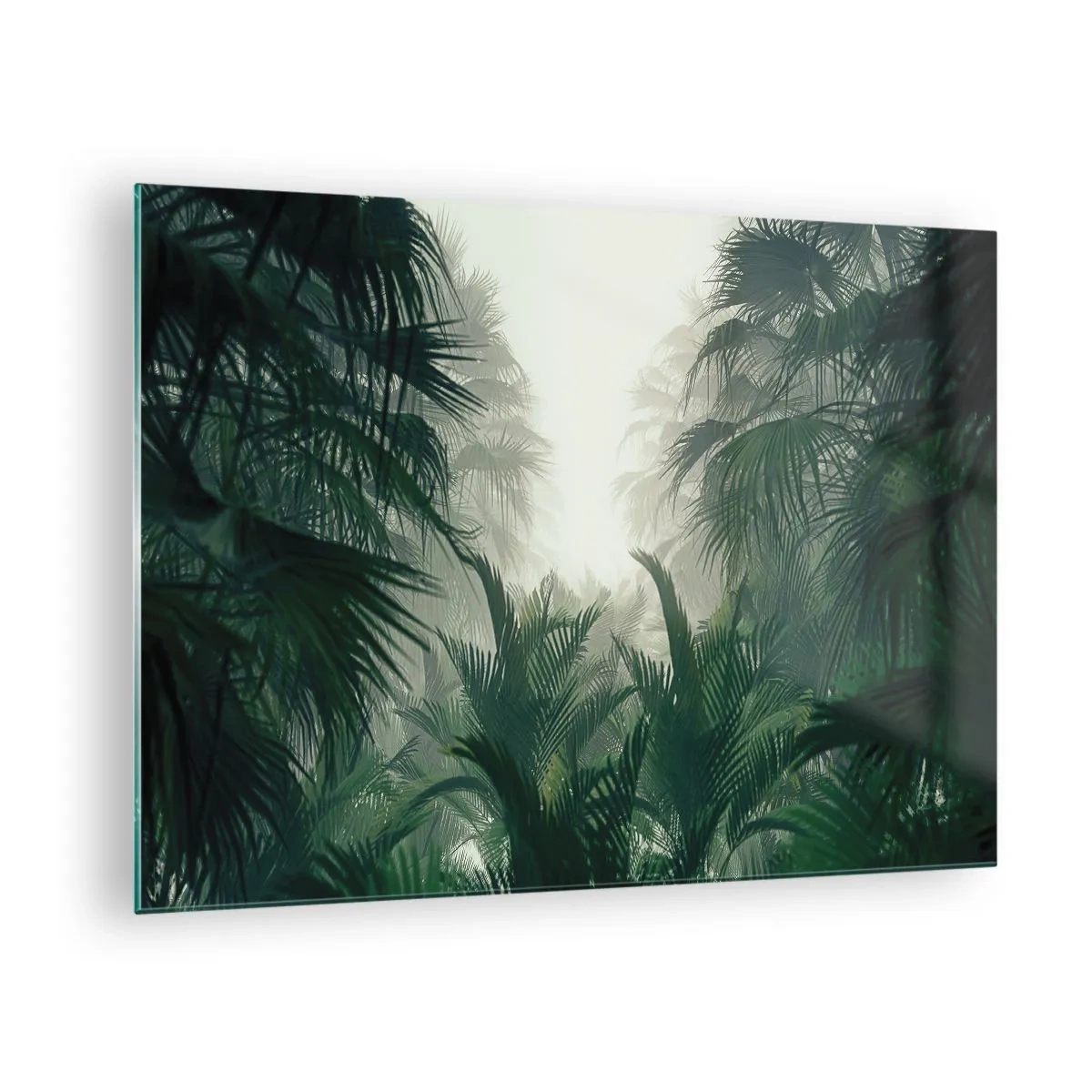 Billede på glas - Tropisk jungle indhyllet i tåge - 70x50cm - Tropisk mysterium - Moderne vægdekoration til stue og soveværelse ARTTOR