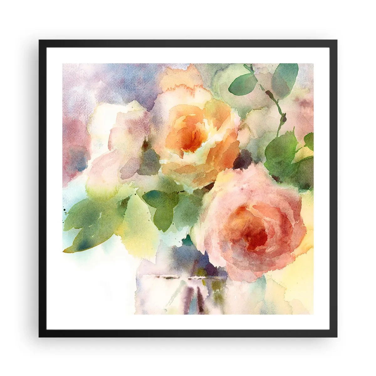 Plakat i sort ramme - Delikat som akvarelfarve - 60x60 cm