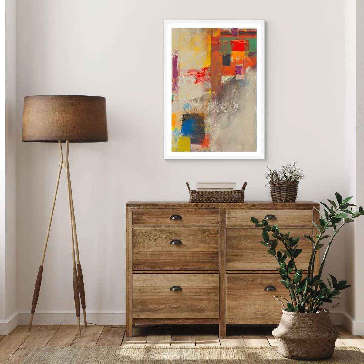 Plakat i hvid ramme - Geometri af farver - 30x40 cm
