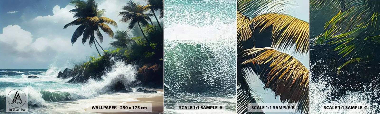 Fototapet Prøve Standard Eco - På en tropisk strand - Strand, Tropisk, Håndflade - 100x30 cm