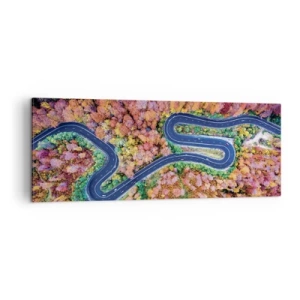 Lærredstryk - Billede på lærred - En snoet vej gennem skoven - 140x50 cm
