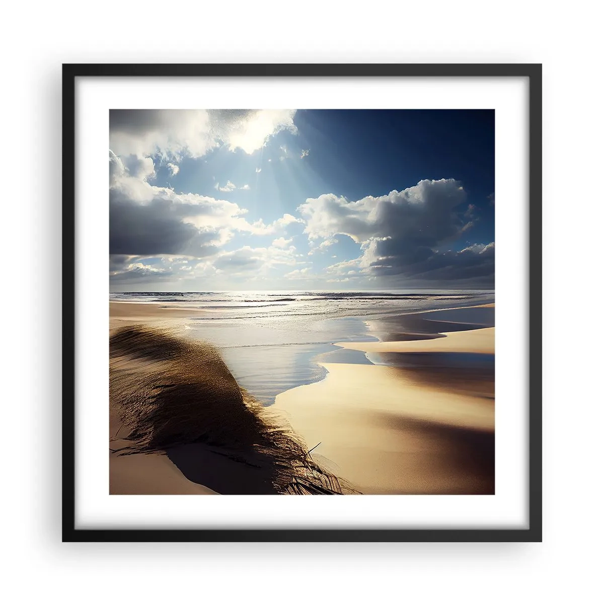 Plakat i sort ramme - Strand, vild strand - 50x50 cm