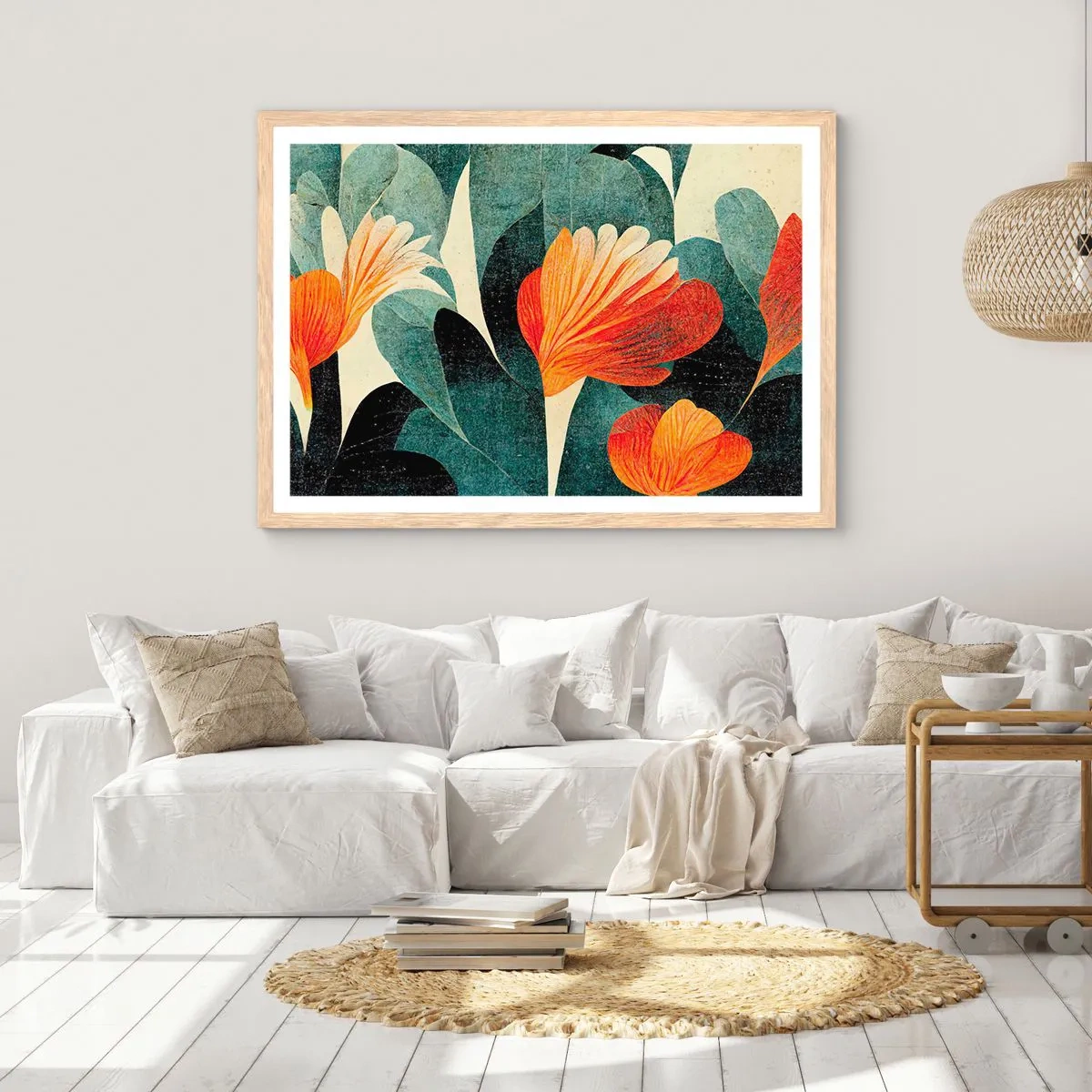 Plakat i ramme af lyst egetræ - Varmen fra troperne og køligheden fra det grønne - 40x30 cm