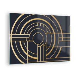 Billede på glas - Guld og sort geometrisk abstraktion i Art Deco-stil - 70x50cm - At vende tingene på hovedet - Moderne vægdekoration til stue og soveværelse ARTTOR