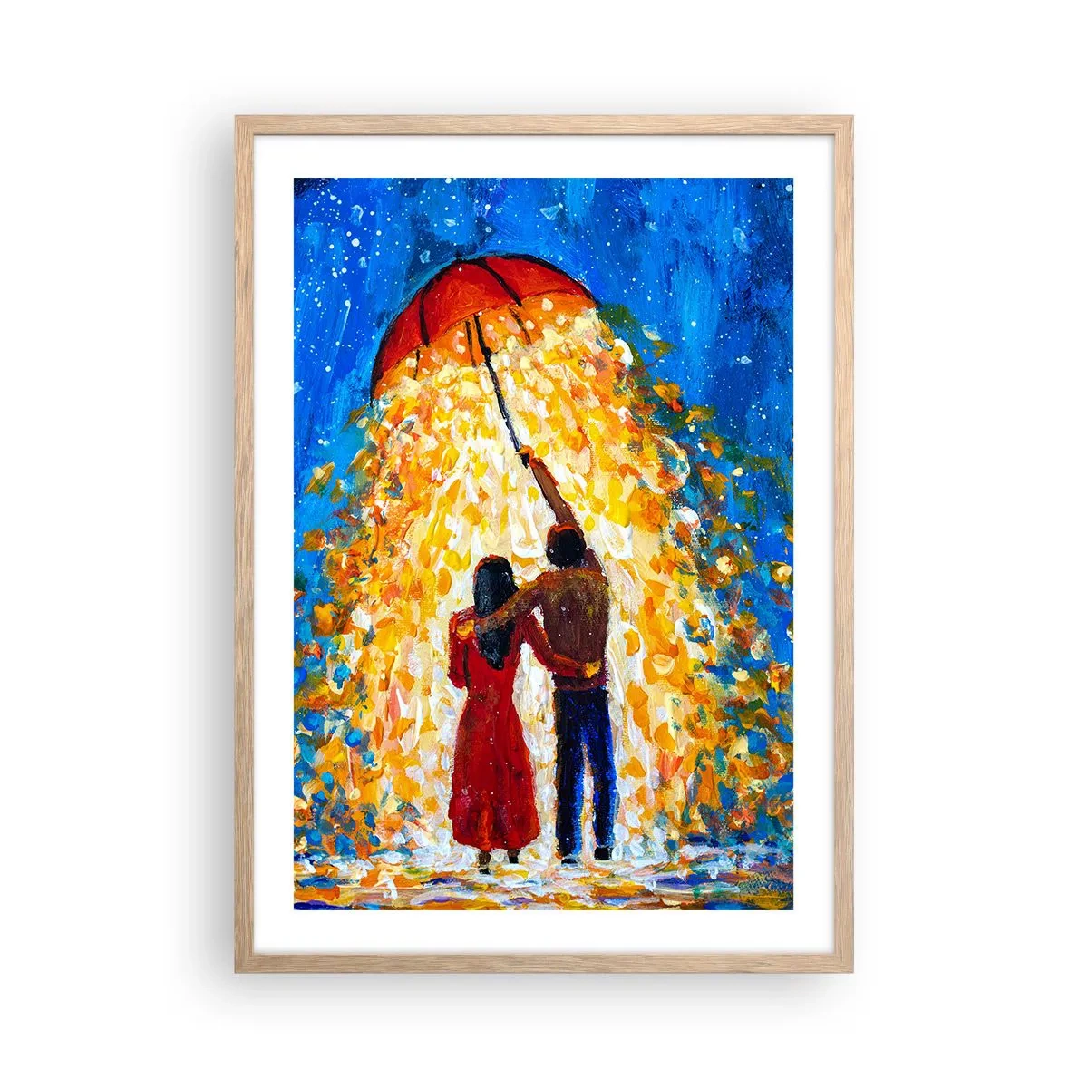 Plakat i ramme af lyst egetræ - Magien ved en regnfuld aften? - 50x70 cm