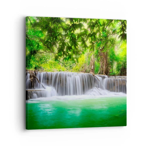Lærredstryk - Billede på lærred - Kaskade i grønt - 30x30 cm