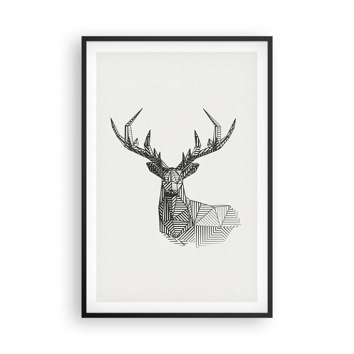 Plakat i sort ramme - Hjorte i kubistisk stil - 61x91 cm