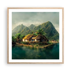 Plakat i ramme af lyst egetræ - Tropisk paradis - 60x60 cm
