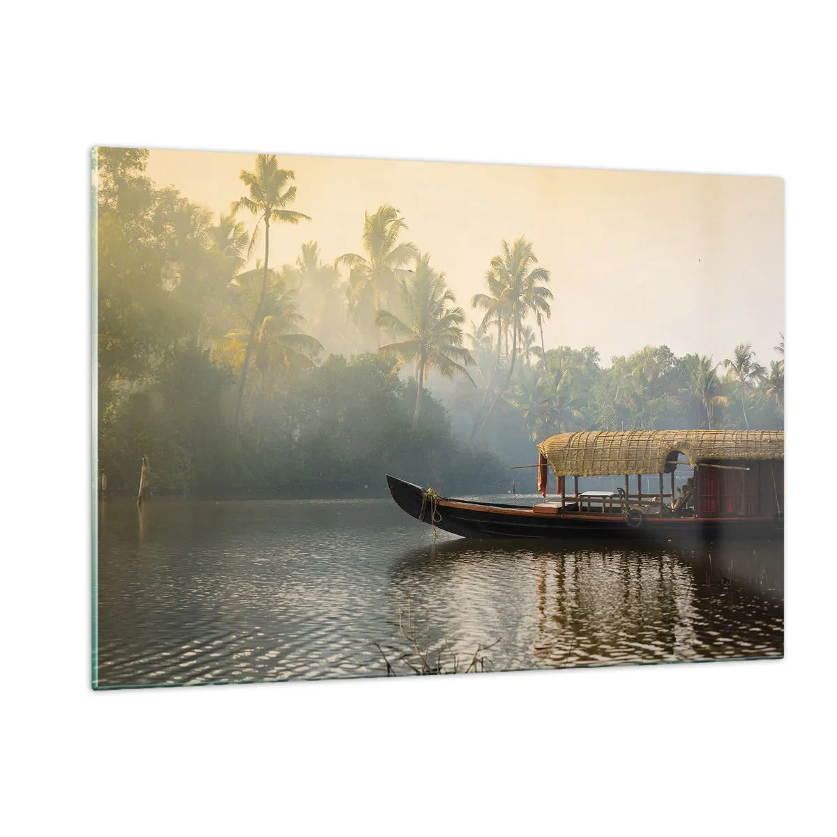 Billede på glas - Hus ved floden - 120x80 cm