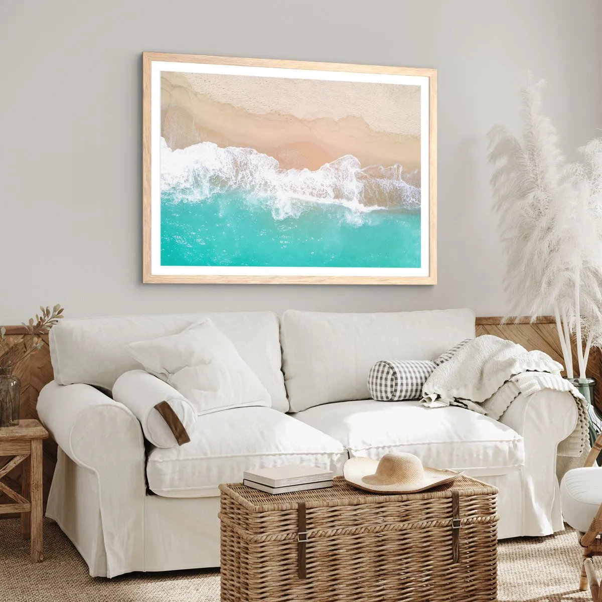 Plakat i ramme af lyst egetræ - Kærlig berøring - 70x50 cm