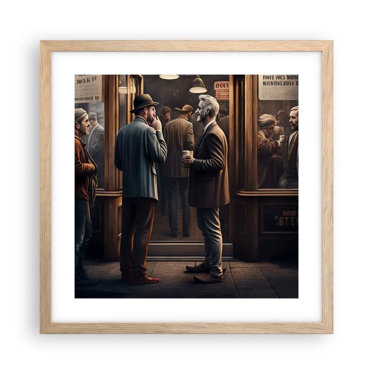 Plakat i ramme af lyst egetræ - Et godt øjeblik på dagen - 40x40 cm