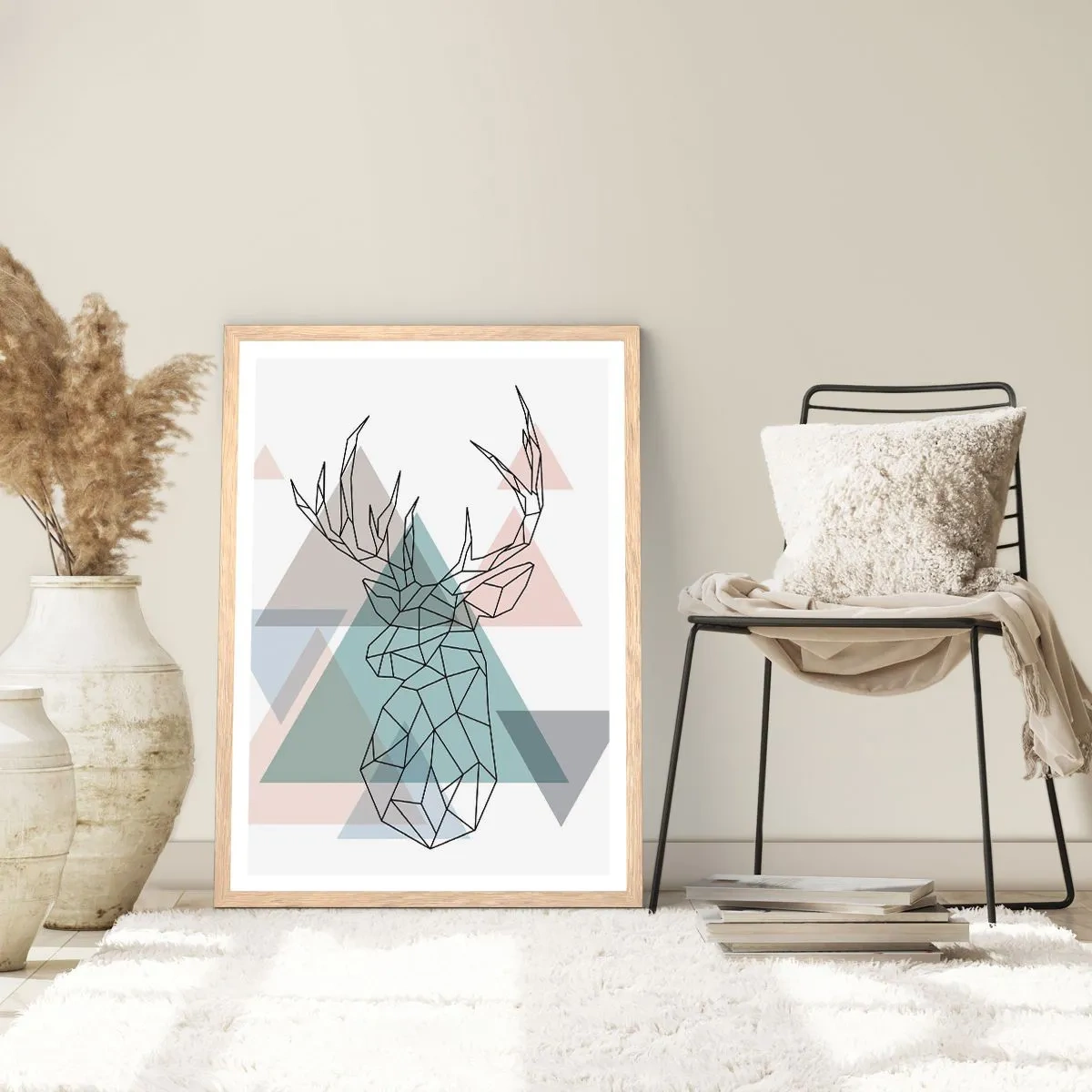 Plakat i ramme af lyst egetræ - I en geometrisk skov - 30x40 cm