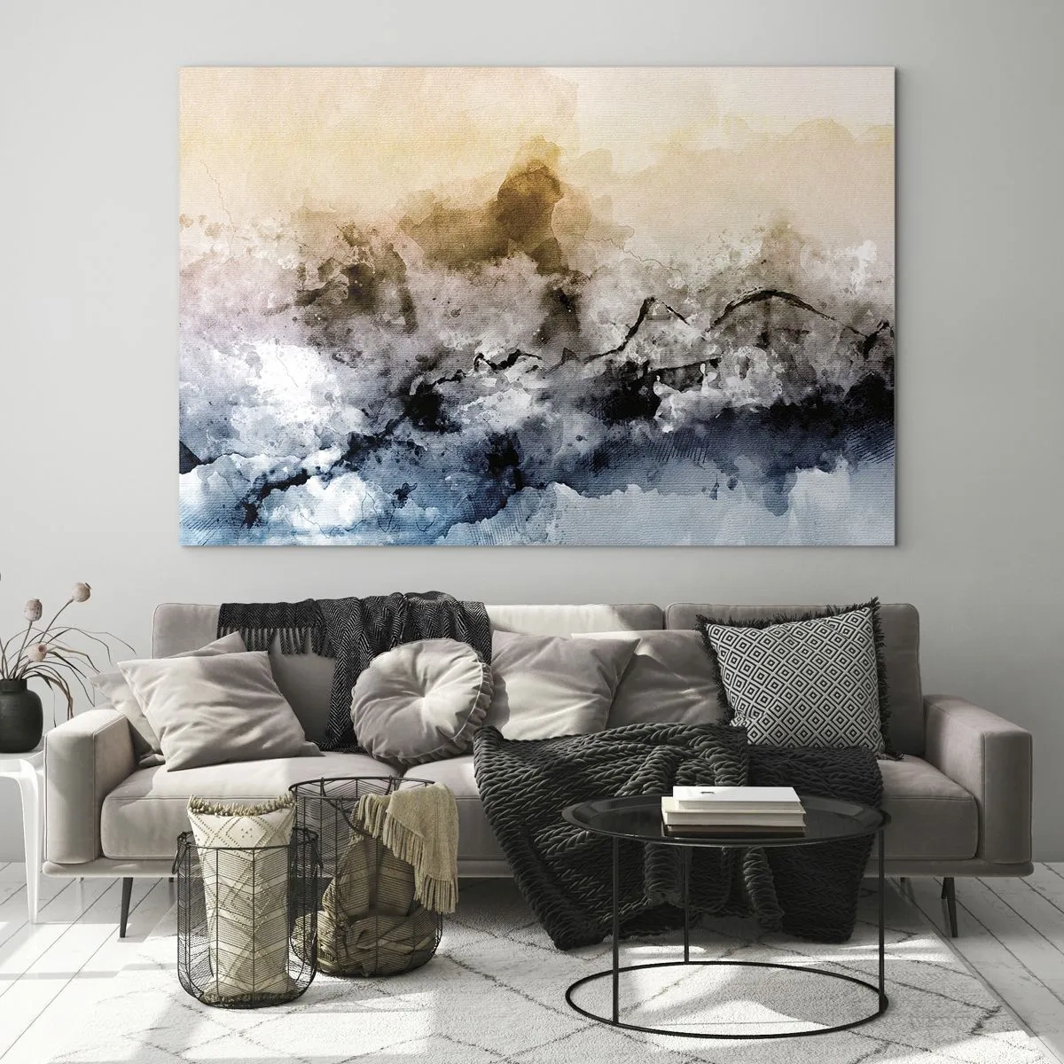 Billede på glas - Abstrakt landskab i pastelfarver med tåge - 70x50cm - Sænket i en tågesvirvel - Moderne vægdekoration til stue og soveværelse ARTTOR