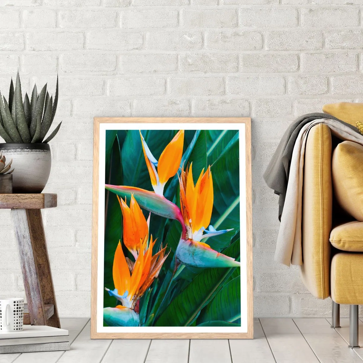 Plakat i ramme af lyst egetræ - Er det en blomst eller er det en fugl? - 70x100 cm