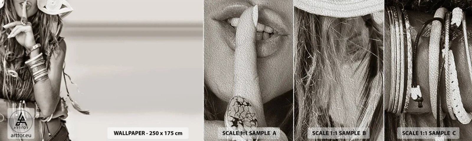 Prøve Fototapet Premium Sand - Som en pige - Kvinde, Boho, Årgang - 100x30 cm