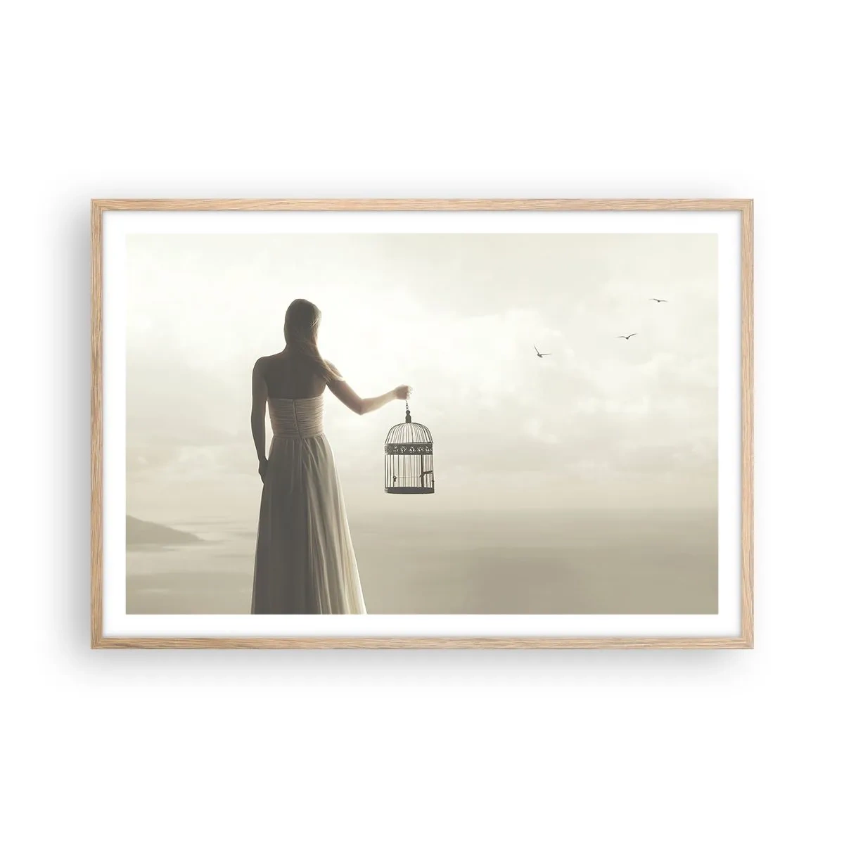 Plakat i ramme af lyst egetræ - Vær fri - 91x61 cm