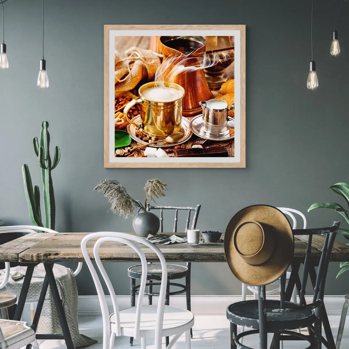 Plakat i ramme af lyst egetræ - Hav en dejlig dag! - 60x60 cm