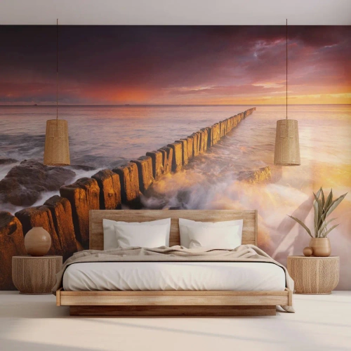 Fototapet Premium Sand - Bølgernes blidhed - Landskab, Solnedgang, Østersøen - 400x280 cm