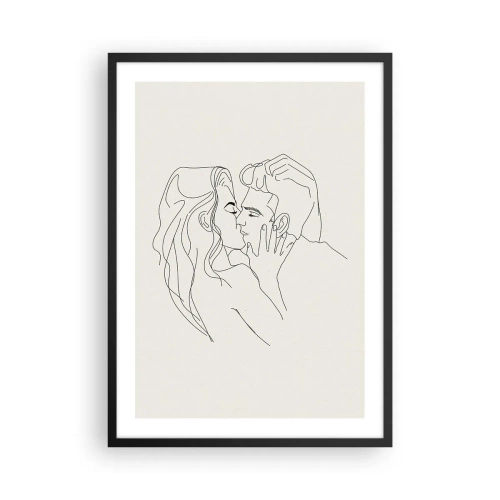 Plakat i sort ramme - En minimalistisk tegning af et forelsket par i fine linjer. - 50x70cm - Forviklet i følelser - Moderne vægdekoration til stue og soveværelse ARTTOR
