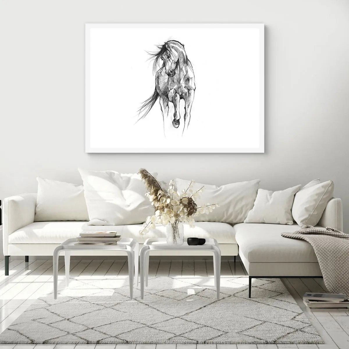 Plakat i hvid ramme - I en yndefuld trav - 100x70 cm