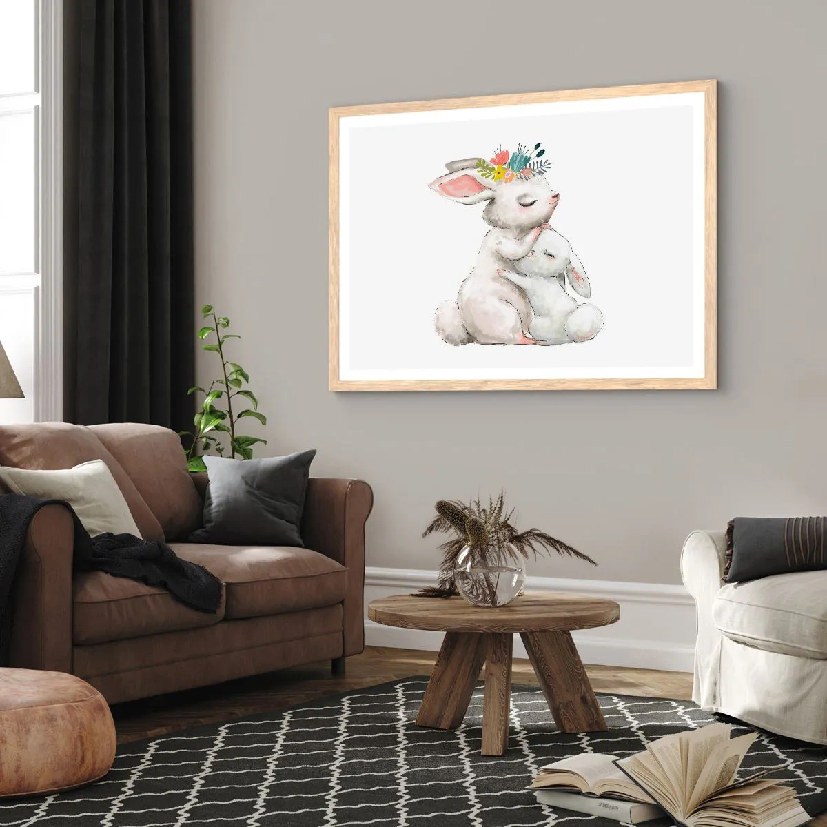 Plakat i ramme af lyst egetræ - Der er intet sted som hos mor - 70x50 cm