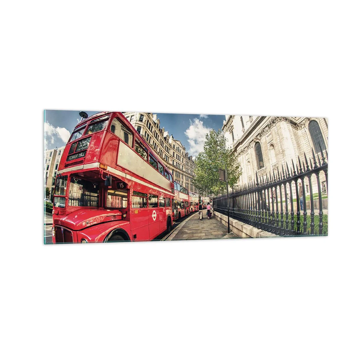 Billede på glas - Gade i London i grå og rødt - 100x40 cm