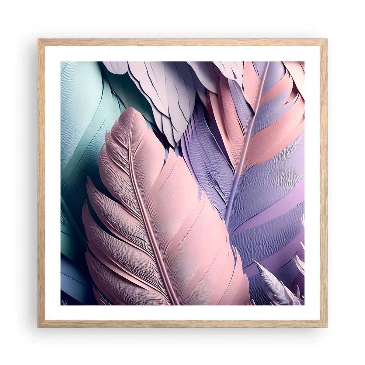 Plakat i ramme af lyst egetræ - Chik fugl - 60x60 cm