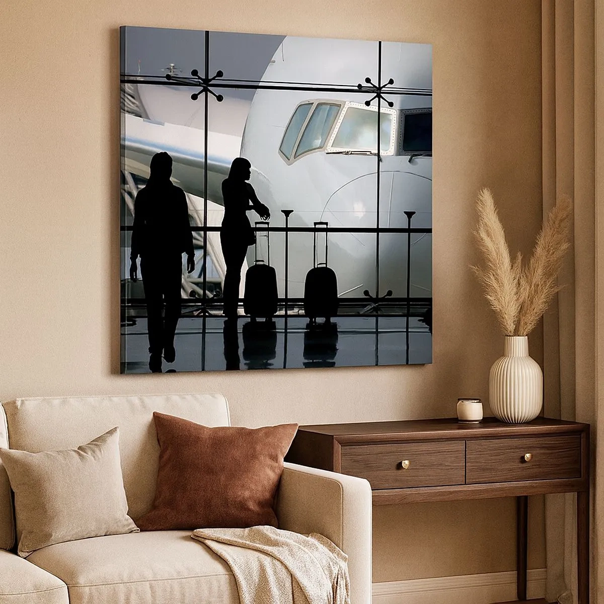 Lærredstryk - Billede på lærred - Vis a vis i lufthavnen - 30x30 cm