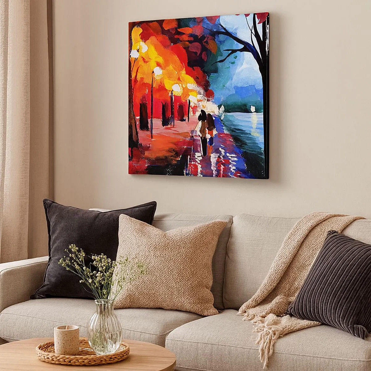 Lærredstryk - Billede på lærred - Flammende efterår i parken - 30x30 cm