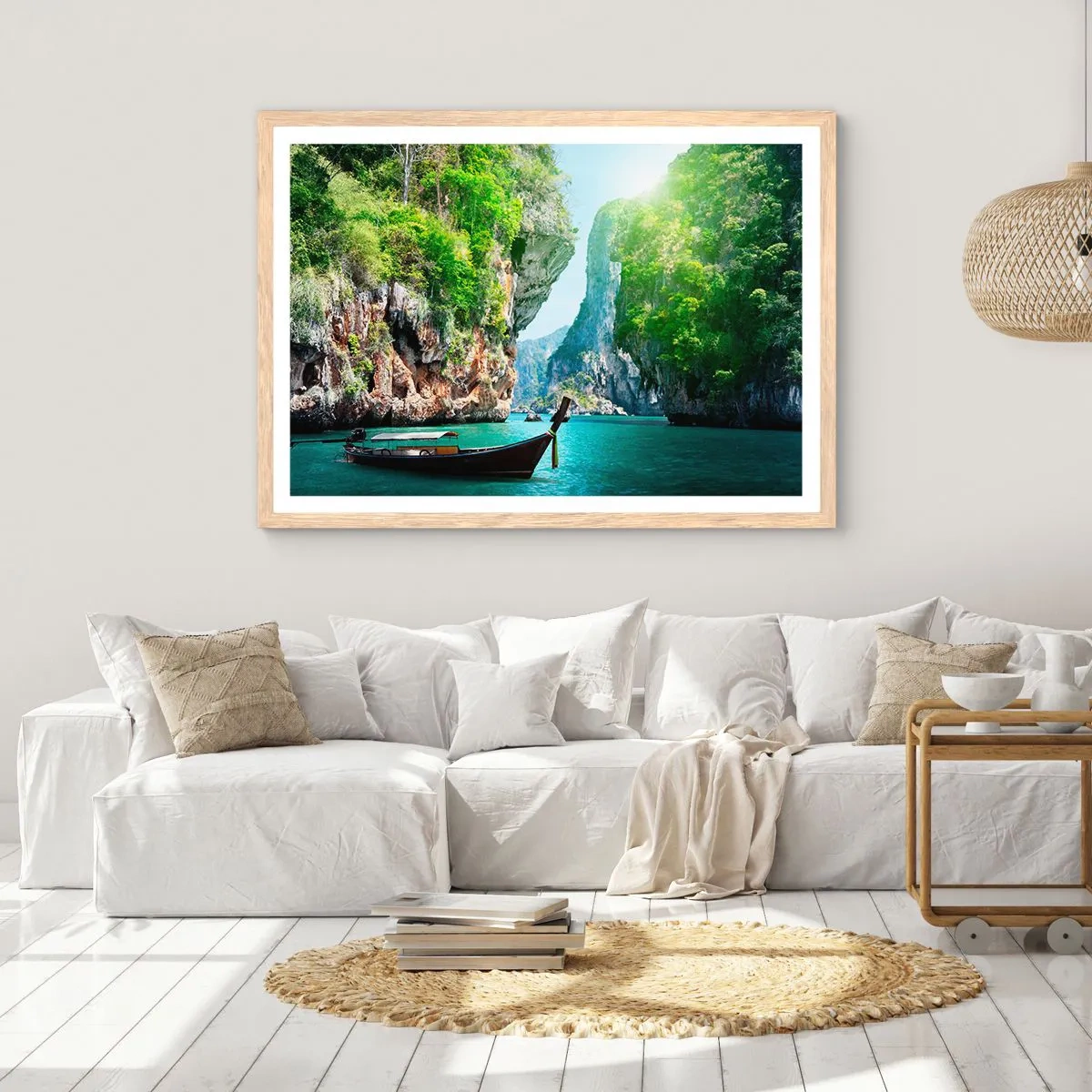 Plakat i ramme af lyst egetræ - En invitation til en eksotisk rejse - 100x70 cm