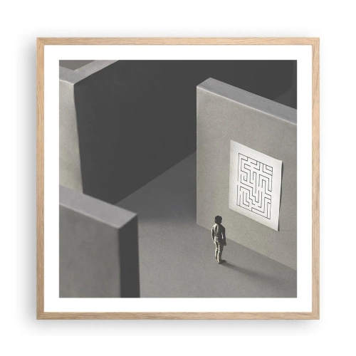Plakat i ramme af lyst egetræ - Men hvor er jeg? - 60x60 cm