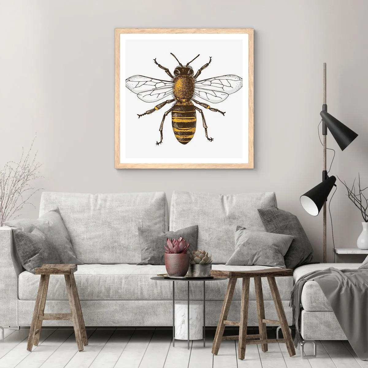 Plakat i ramme af lyst egetræ - Smuk og god - 30x30 cm