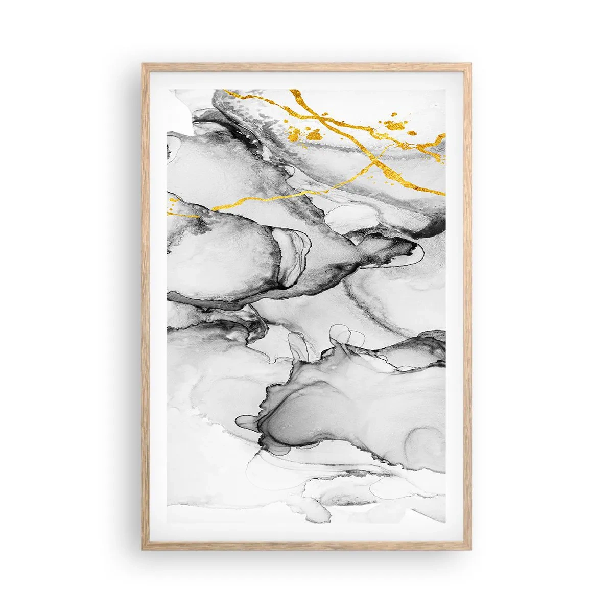 Plakat i ramme af lyst egetræ - Sammensætning med guldmotiv - 61x91 cm