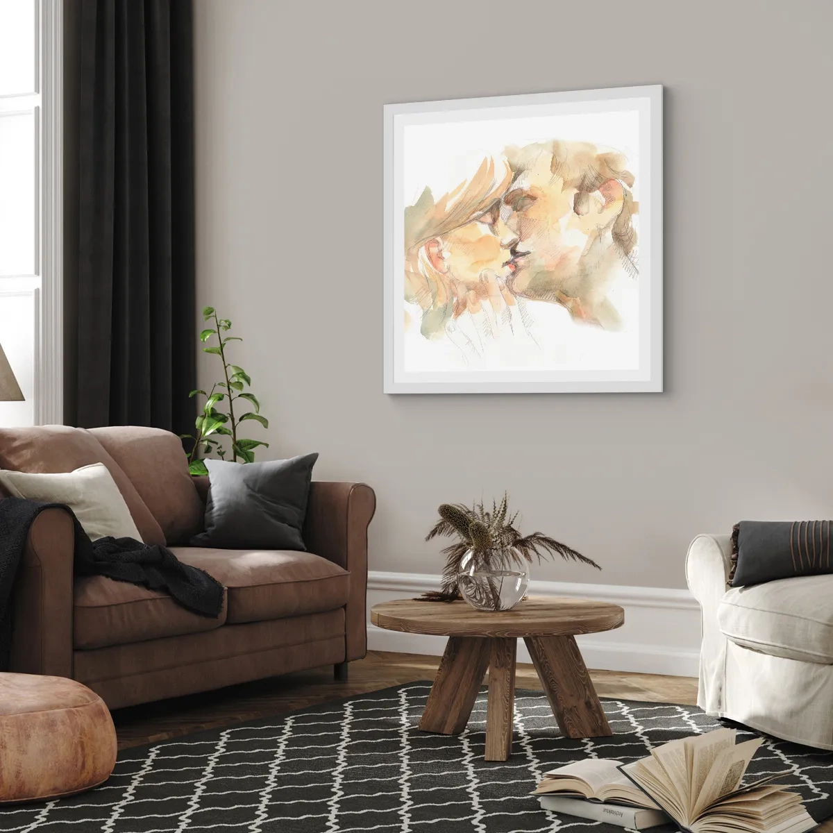 Plakat i hvid ramme - Den fundne halvdel? - 40x40 cm