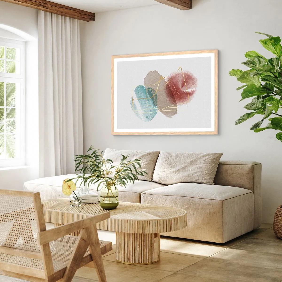 Plakat i ramme af lyst egetræ - Rummets perler - 100x70 cm