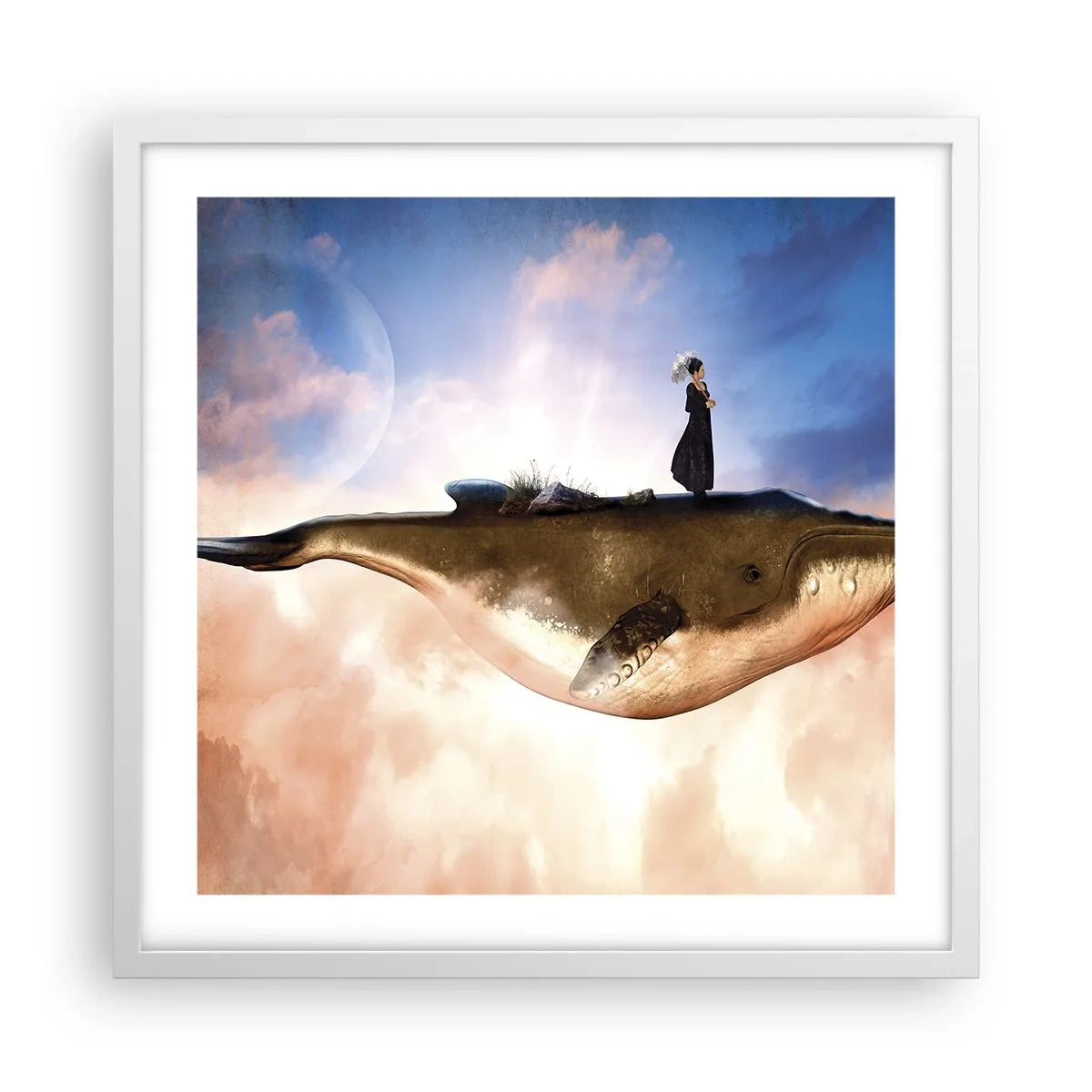 Plakat i hvid ramme - En surrealistisk rejse - 50x50 cm
