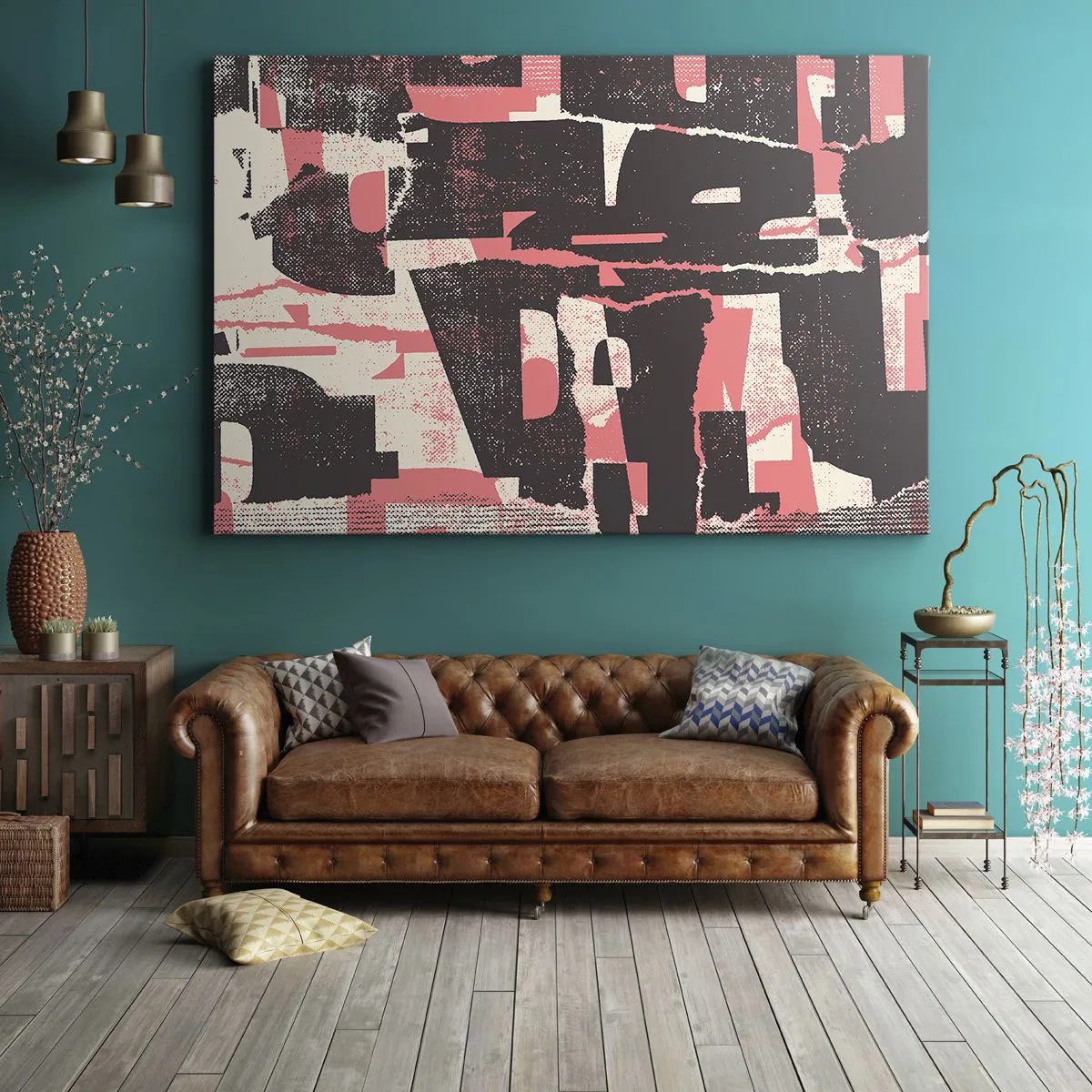 Lærredstryk - Billede på lærred - En abstrakt komposition i nuancer af lyserød og brun. - 70x50cm - Al trængsel og travlhed - Moderne vægdekoration til stue og soveværelse ARTTOR