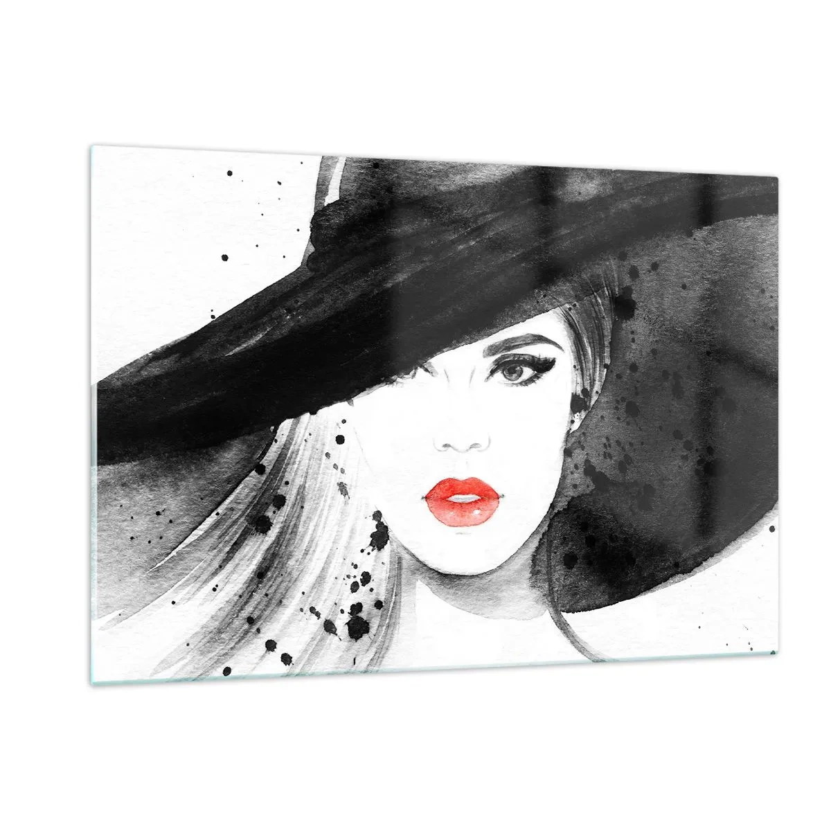 Billede på glas - Dame i sort - 120x80 cm