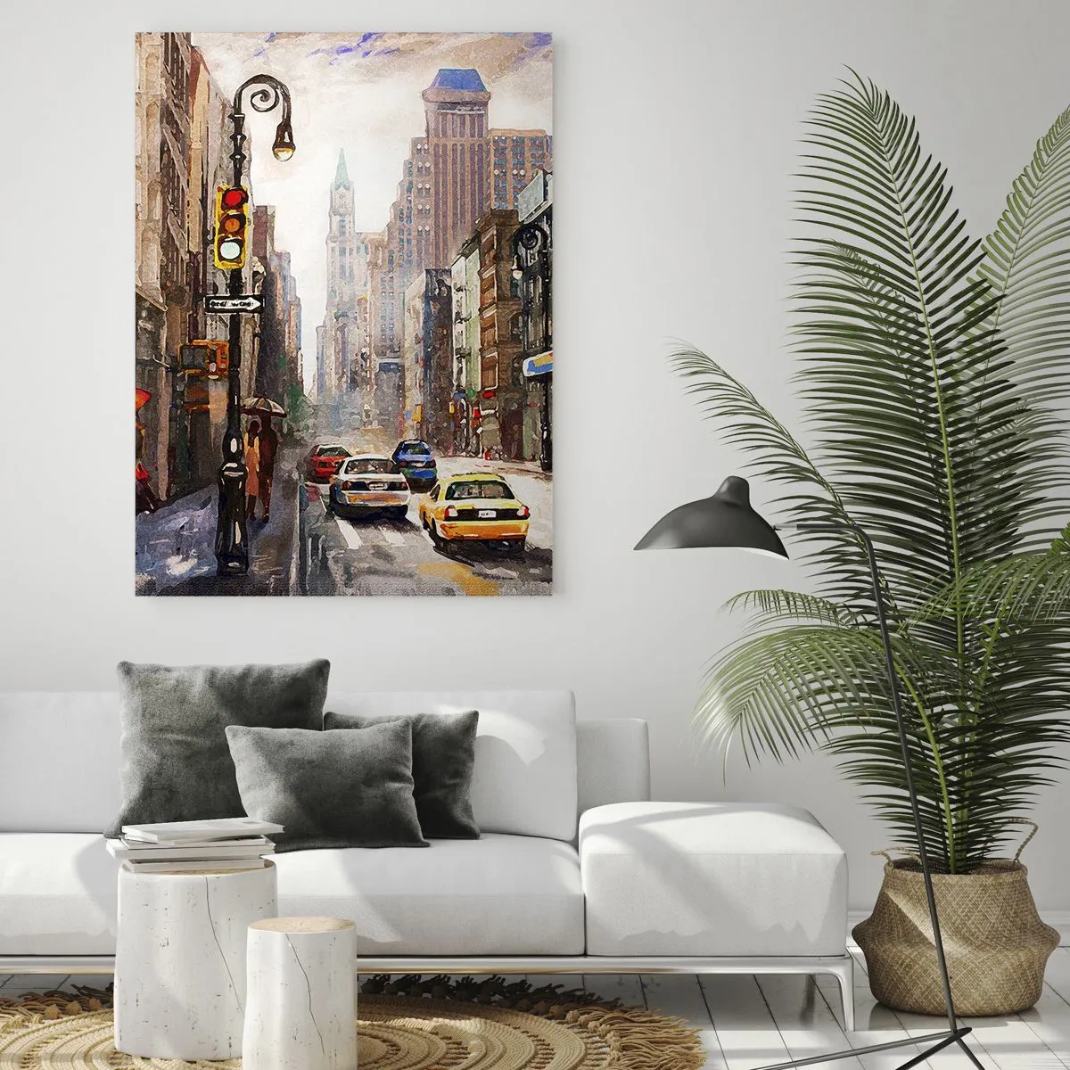 Billede på glas - New York - også farverig i regnvejr - 50x70 cm